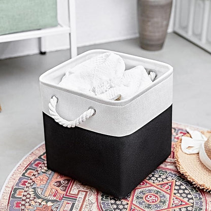 11x11 Inch Cube Storage Bins, 6 Pack Fabric Storage Cubes for Shelves, Cube Organizer Bins with Handles, Cloth Cubby Storage Bins for Home(White/black)