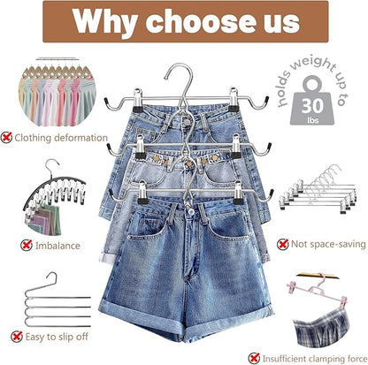 Pants Hangers Space Saving,Stackable Skirt Hangers with Clips, Hanging Closet Organizer and Storage,Clothes Hangers, College Dorm Essentials Apartment Essentials- 16 Pack