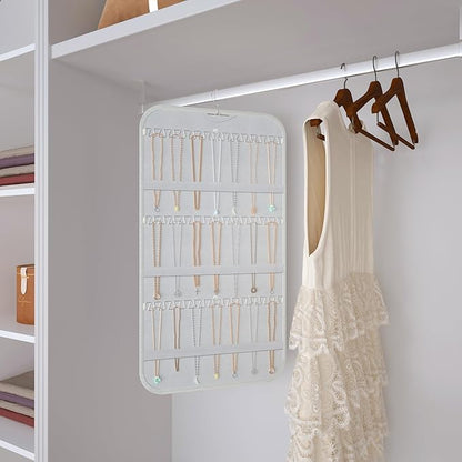 Hanging Jewelry Organizer Storage, 40 Pockets 36 Hooks Necklace Earring Necklace Bracelet Ring Organizer, Double - Sided Design, White