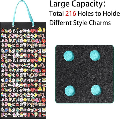JUXYES Shoe Charms Organizer Wall Hanging Collection Holder with 216 Holes, Portable Decorative Croc Charms Display Hanging Decoration Storage Organizer