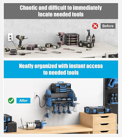CCCEI Modular Power Tools Organizer Charging Station, Drills and Battery Storage Wall Mount, Garage Shop Organization, Anniversary, Birthday, Gifts for Men, Father, Blue, 1 Pack.