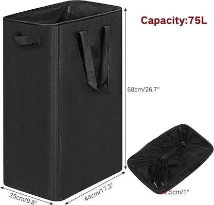 efluky Slim Laundry Basket, Narrow Laundry Hamper with Handles, Collapsible Dirty Clothes Hamper, Tall Laundry Bin for Laundry Room, Dorm and Bedroom, 19.8 Gallon(75L) Black