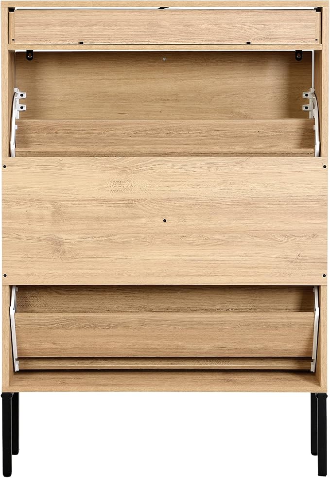 XIAO WEI Shoe Cabinet, Shoe Storage Organizer Cabinet with 2 Flip Wavy Line Drawers, Freestanding Shoe Rack with Adjustable Shelf for Entryway, QH242-1