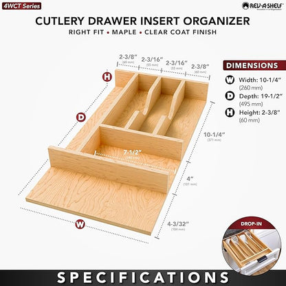 Rev-A-Shelf Natural Maple Right Size Utensil Insert Home Storage Kitchen Organizer 7 Compartment Drawer Accessory, 10-1/4" x 19-1/2, 4WCT-15SH-1