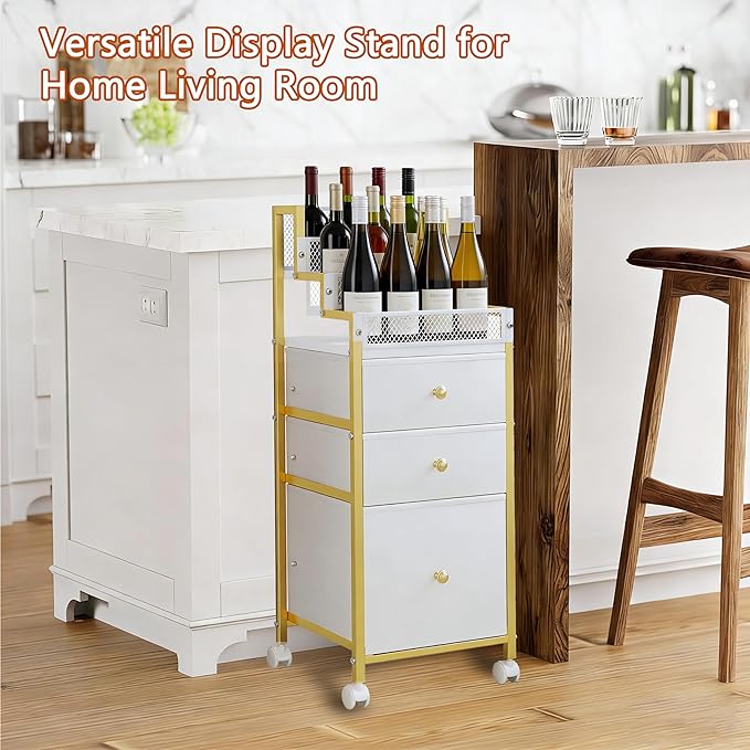 Makeup Organizer Storage Cart with Drawers, Bathroom Stand Perfume Display Riser, Cosmetic Display Case for Skin Care, Makeup Brushes, Nail Polish