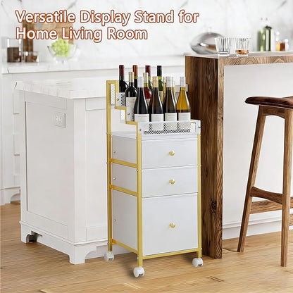 Makeup Organizer Storage Cart with Drawers, Bathroom Stand Perfume Display Riser, Cosmetic Display Case for Skin Care, Makeup Brushes, Nail Polish