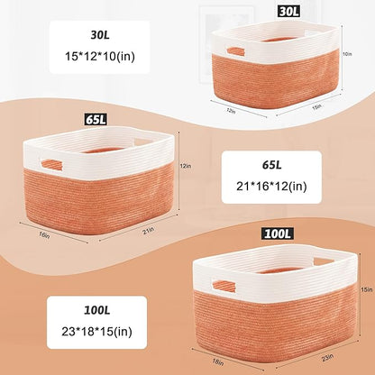 Artfeel Blanket Basket,Rectangle Woven Baskets for Storage,100L Laundry Basket for Decorative Nursery Blanket,Toys,Dirty Clothes and Magazine in Shelves,Baby Room,and Living Room