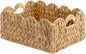 StorageWorks Scalloped Water Hyacinth Baskets, Hand-woven Rattan Baskets with Built-in Handles, Cute Baby Basket for Nursery, Basket for Organizing and Decor, 16½"L x 13"W x 7½"H