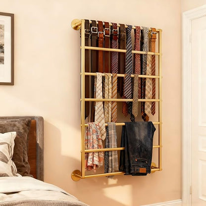 Wall Mounted Display Rack, 7-Layer Wrapping Paper Ribbon Organizer Scarves Tie & Scarf Rack Belts Towel Holder Necktie Hijab Stand Metal Shelving for Home, Retail Stores, Flower Shop