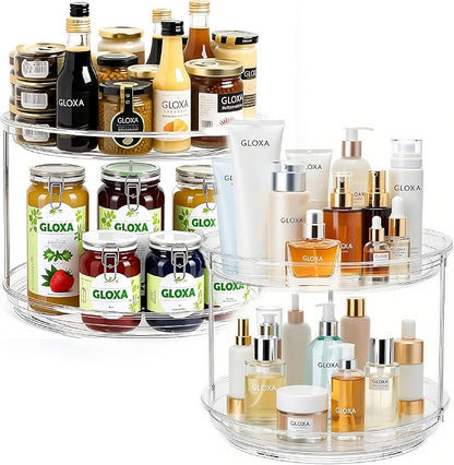 2 Tier Lazy Susan Turntable Organizer for Cabinet, 9.25'' Rotating Spice Rack Organization for Kitchen, Pantry, Bathroom, Vanity, Countertop, Medicine Storage, Seasoning Spice Organizer, 1 Pack