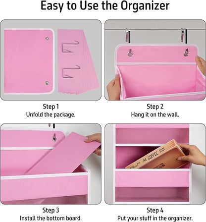 TYMENSH Over The Door Hanging Organizer with 4 Large Pockets – Closet, Bathroom, Nursery, Bedroom, Dorm Storage for Toys, Cosmetics, and Baby Essentials, Pink