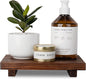 Bathroom Counter Organizer Wood Pedestal Stand Farmhouse Decorative Tray Soap Holder for Kitchen Decor, 9" x 6" - Dark Brown