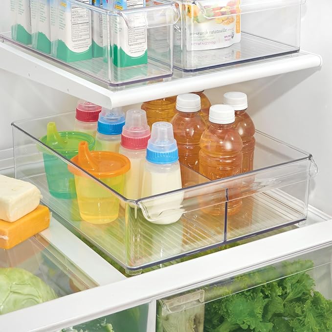 iDesign Divided Plastic Pantry Bin with Front Handle - Set of 2 - Clear