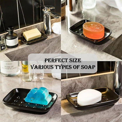 Miamolo Soap Dish, Ceramic Soap Holder Shower Soap Dish for Bar Soap Sponge, Soap Saver Tray for Bathroom Kitchen Sink, Black