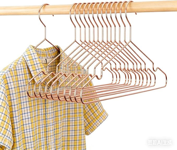 Rose Gold Adult Metal Wire Clothes Hangers, 16.5" Metal Hangers for Clothes Strong Hangers, 60 Pack Space Saving for Coat Suit Bridal Boutique Dress Closet Dorm Clothing Rack