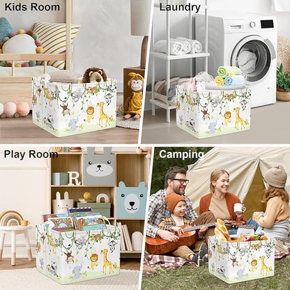 Clastyle Vine Woodland Animal Baby Basket Stuffers Toddler Gift Toy Chest Box Bin Organizer Nursery Room Decor Rectangle Elephant Giraffe Lion Clothes Book Storage Basket
