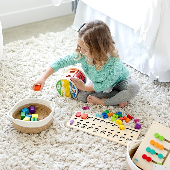NaturalCozy 5-Piece Round Small Woven Baskets Set– Cotton Rope Baskets for Organizing! Montessori Toys, Fruits Remotes Key Tray Bowl for Entryway Desk, Shallow Catchall Home Décor, Cat Dog Bin Gift