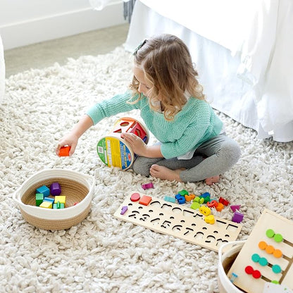 NaturalCozy 5-Piece Round Small Woven Baskets Set– Cotton Rope Baskets for Organizing! Montessori Toys, Fruits Remotes Key Tray Bowl for Entryway Desk, Shallow Catchall Home Décor, Cat Dog Bin Gift