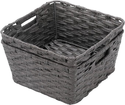 Onlytak Wicker Storage Baskets, Baskets for Shelves, Toilet Paper, Woven Storage Baskets for Organizing, Dark Grey, 12" x 12" x 6", 2-Pack