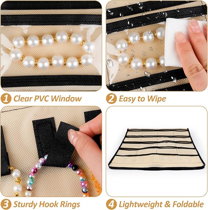 Hanging Jewelry Organizers and Storage, Double-Sided Jewelry Necklace Holder for Jewelries, Earrings, Accessories, Rings on Closet, Door, Wall (1,Beige)