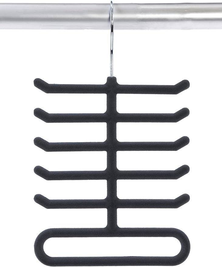 2-Pack Non-Slip Velvet Tie Hanger Organizer Rack | Large Ringed Bottom | Charcoal Grey Brand
