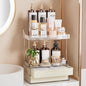 Delamu Bathroom Organizers and Storage, 2 Tier 2 Drawer Makeup Organizer Countertop, Easy to Install, Ideal for Bathroom Counter, Vanity, Ideal Gifts for Women Girls, Cream White