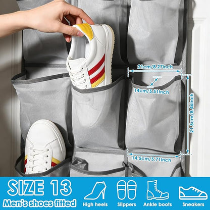 3Pcs 30 Large Pockets Dual Sided Hanging Shoe Organizer Double-Side Closet Storage Shelves with Rotating Hanger Space Saving Storage Bag Portable Shoe Rack Holder for Bedroom Laundry Room,Gray