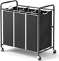 ROMOON Laundry Sorter Hamper 3 Section, Divided Laundry Basket Organizer with Heavy Duty Lockable Wheels and Removable Bags, Rolling Clothes Hamper for Apartment, Dorm & Family (135L Modern Black)