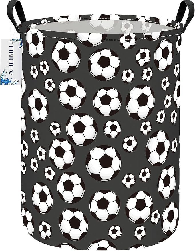 Round Soccer Laundry Basket,Collapsible Laundry Hamper for Nursery,Football Toy Storage Bin for Kids Boys,Waterproof Storage Basket for Home,Bedroom,Playroom(Soccer)