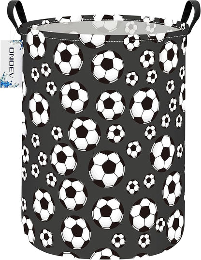 Round Soccer Laundry Basket,Collapsible Laundry Hamper for Nursery,Football Toy Storage Bin for Kids Boys,Waterproof Storage Basket for Home,Bedroom,Playroom(Soccer)
