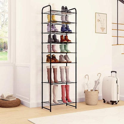Ekisemio-10 Tiers Tall Shoe Rack Organizer for 20 Pairs Shoes, Expandable & Adjustable Shoe Storage Shelf, Wire Grid, Black