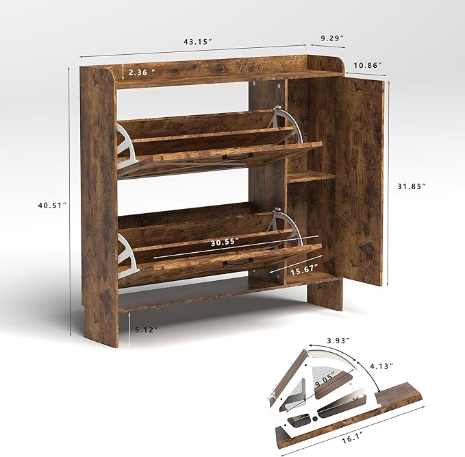 Shoe Storage Cabinet with 2 Flip Drawers, Freestanding Organizer with Metal Legs for Entryway, Narrow Shoe Rack Cabinet