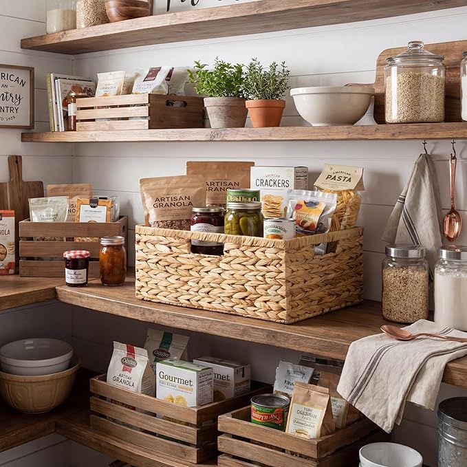 GRANNY SAYS Wicker Storage Baskets for Shelves, Extra Large Water Hyacinth Wicker Basket, Woven Baskets for Storage, Rectangular Shelf Baskets with Handles for Pantry Shelves,1-Pack