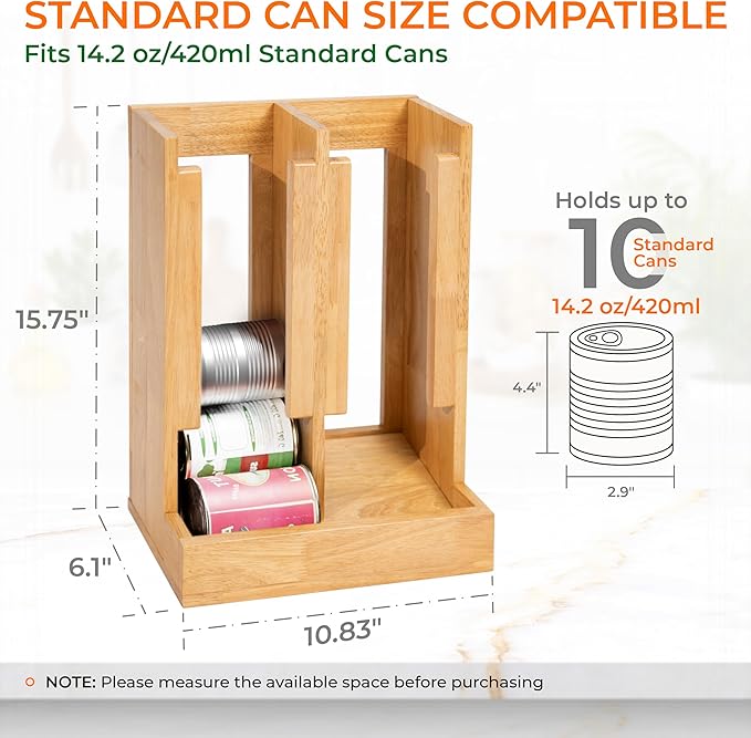HOMESTEAD Wooden Can Organizer for Pantry, Solid Wood Canned Food Rack, Holds Standard 14.2 oz Cans, Space-Saving Kitchen Storage for Cabinets & Countertops, Natural