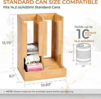 HOMESTEAD Wooden Can Organizer for Pantry, Solid Wood Canned Food Rack, Holds Standard 14.2 oz Cans, Space-Saving Kitchen Storage for Cabinets & Countertops, Natural