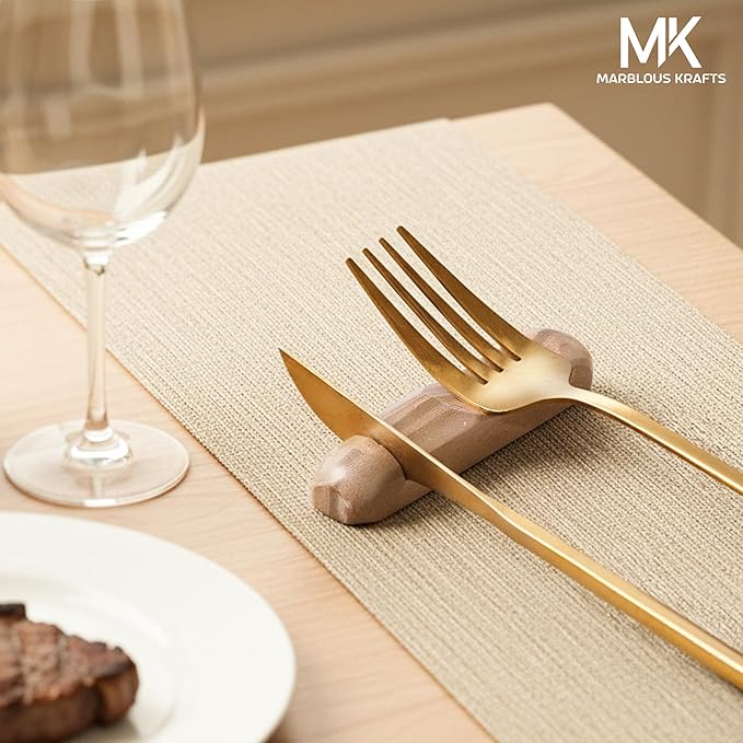 MARBLOUS KRAFTS Marble Utensil Rest Natural Brown for Kitchen Counter, Spoon Rest and Cutlery Holder, Utensil Organizer for Countertop, Keeps Clean, Modern Kitchen Accessory