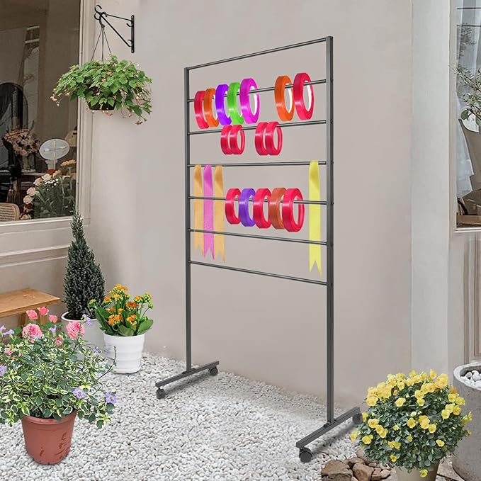 7 Tiers Rolling Display Tie & Scarf Rack Towel Belt Pants Hangers Ribbon Organizer Hijab Stand, Floor Standing Tie Scarves Hanging Rack Necktie Holder for Home Commercial Clothing Retail Store