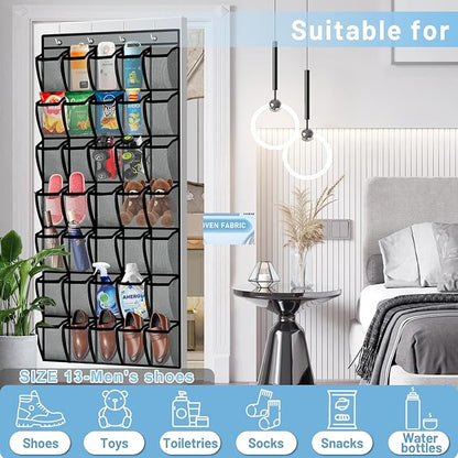 Aheroi Over the Door Shoe Organizer, 35 Pockets Mesh Shoe Organizer Door Hanger, Large Hanging Shoe Rack Holds Up to 40 lbs, Closet Shoe Behind Door Rack, Gray Durable Storage Hanging Bag