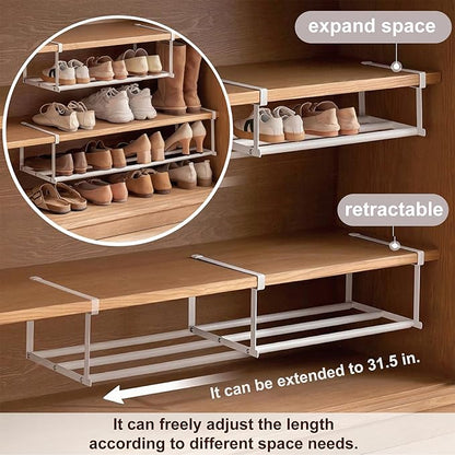 Expandable Shoe Rack Organizer - Adjustable Shoe Rack & Under Cabinet Shelf - for Shoe or Clothing Storage and Organization, Under Shelf Storage (White,1 Pcs)