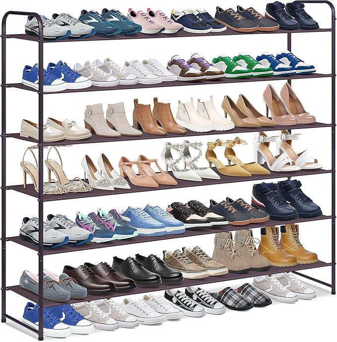 KIMBORA 6 Tier Long Shoe Rack for Closet, Wide Closet Shoe Organizer Storage Sturdy Sneaker Shelf for Floor, Bedroom 42 Pairs (Bronze)