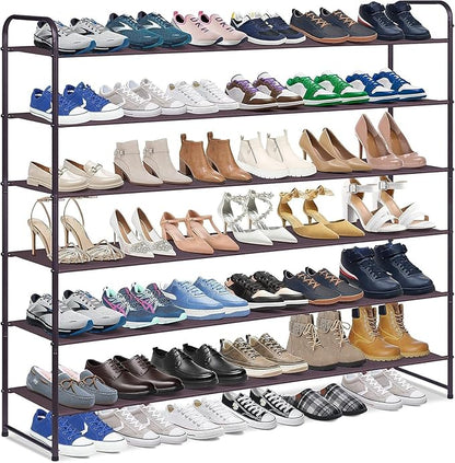 KIMBORA 6 Tier Long Shoe Rack for Closet, Wide Closet Shoe Organizer Storage Sturdy Sneaker Shelf for Floor, Bedroom 42 Pairs (Bronze)