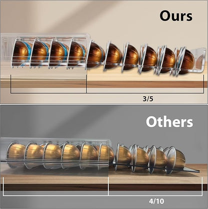 Clear Coffee Pod Organizer for Nespresso Vertuo, Double Sided Pull Out Holder Stores 40 Capsules, Acrylic Coffee Station Storage for Kitchen Countertop
