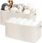 StorageWorks Narrow Storage Bins, Small Basket for Closet and Shelves, Rectangular Fabric Organizer with Handles, Toilet Paper Storage, Khaki and Beige Stripes, 2-Pack