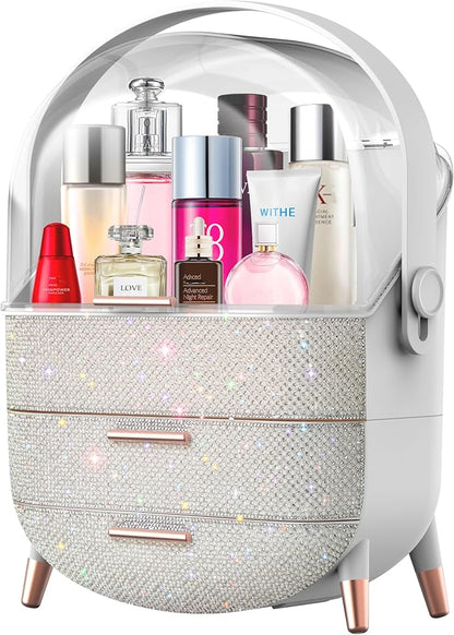 Ptesly Teen Girls Gift Makeup Organizer,Skincare Organizer Jewelry Storage,Cosmetics Storage and Display Case,Make Up Holders and Organizers for Countertop,Bathroom Organizer (Pearl White)