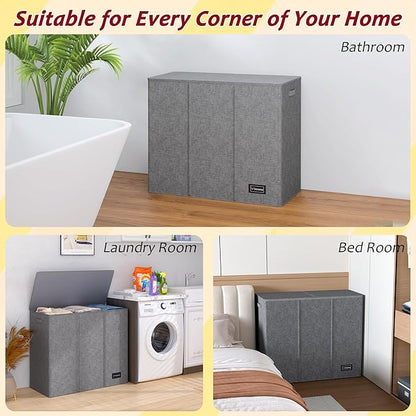 195L Laundry Hamper 3 Section,Large Laundry Hamper with Lid,Dirty Clothes Hamper with 3 Inner Bags,Collapsible Laundry Basket Organizer for Laundry Room,Bedroom,Laundry Sorter Hamper 3 Compartment
