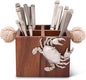 Vagabond House Caddy Square Acacia Wood Flatware/Serve ware/Utensil/Carry-All Holder with Solid Pewter Crab Accent and Real Rope Handles, 4 Compartments 11 inch x 8 inch