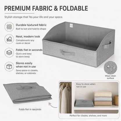 WUIKE Closet Organizers and Storage, Trapezoid Storage Bins, Fabric Closet Bins with Handles, Foldable Storage Baskets for Clothes, Purse, Blanket, Herringbone Gray, Extra Large, 3-Pack