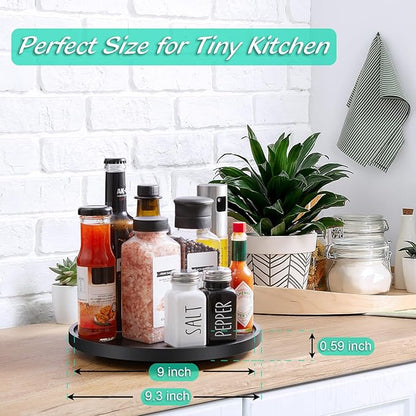 9" Wood Lazy Susan Turntable Organizer, Lazy Susan for Table Top Cabinet Dining Pantry Countertop Cupboard Organization, Decorative Tray for Kitchen Bathroom Decor Coffee Bar Accessories, Black