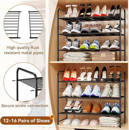Simple Shoe Rack, 3 Tier Heavy Duty Metal Shoe Shelf 27 Inch Wide, Black