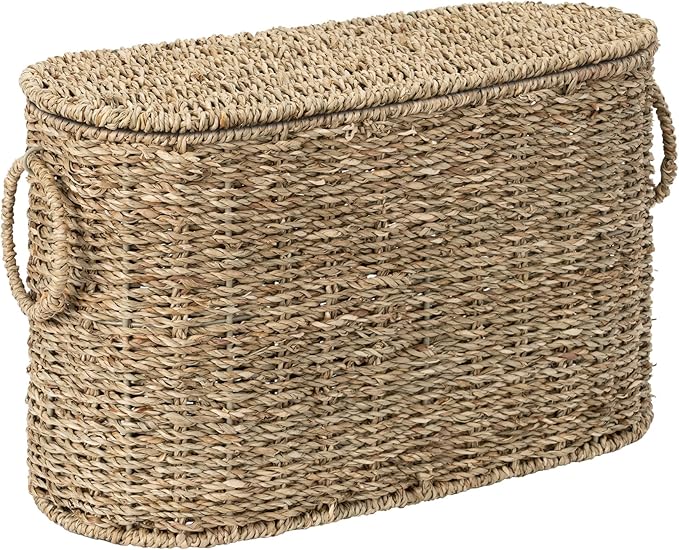 StorageWorks Toilet Paper Storage with Lid, Toilet Paper Storage Holder for 6 Regular Rolls, Wicker Basket for Bathroom, Natural Seagrass
